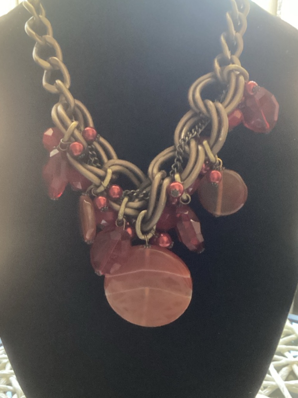 Statement Red Beaded Charm Necklace - Women Jewelry